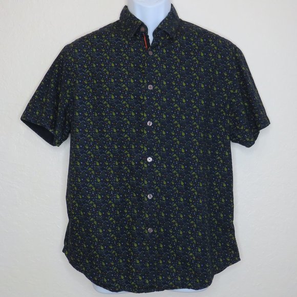 Denim & Flower* Men's Short Sleeve Button Down Curved Hem BOHO Shirt~ Size Large - Picture 1 of 12
